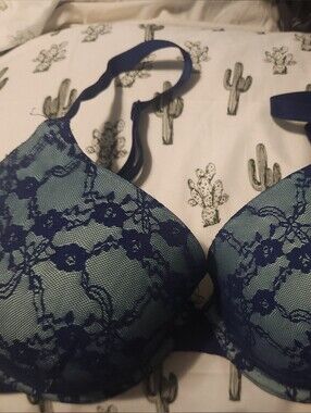Victoria's Secret Seafoam and Navy Lace Push-Up Bra